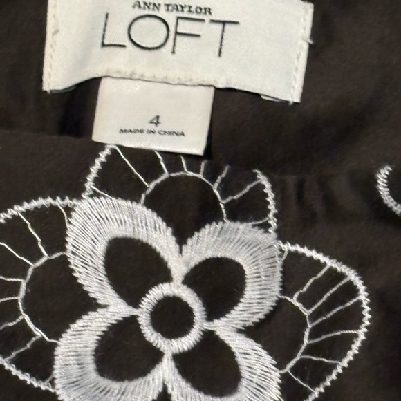 LOFT Brown and White Embroidered Floral Lined Mini Skirt - Picture 3 of 5